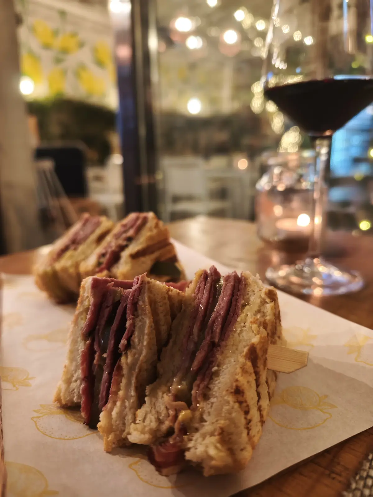 Katz pastrami sandwich on sourdough