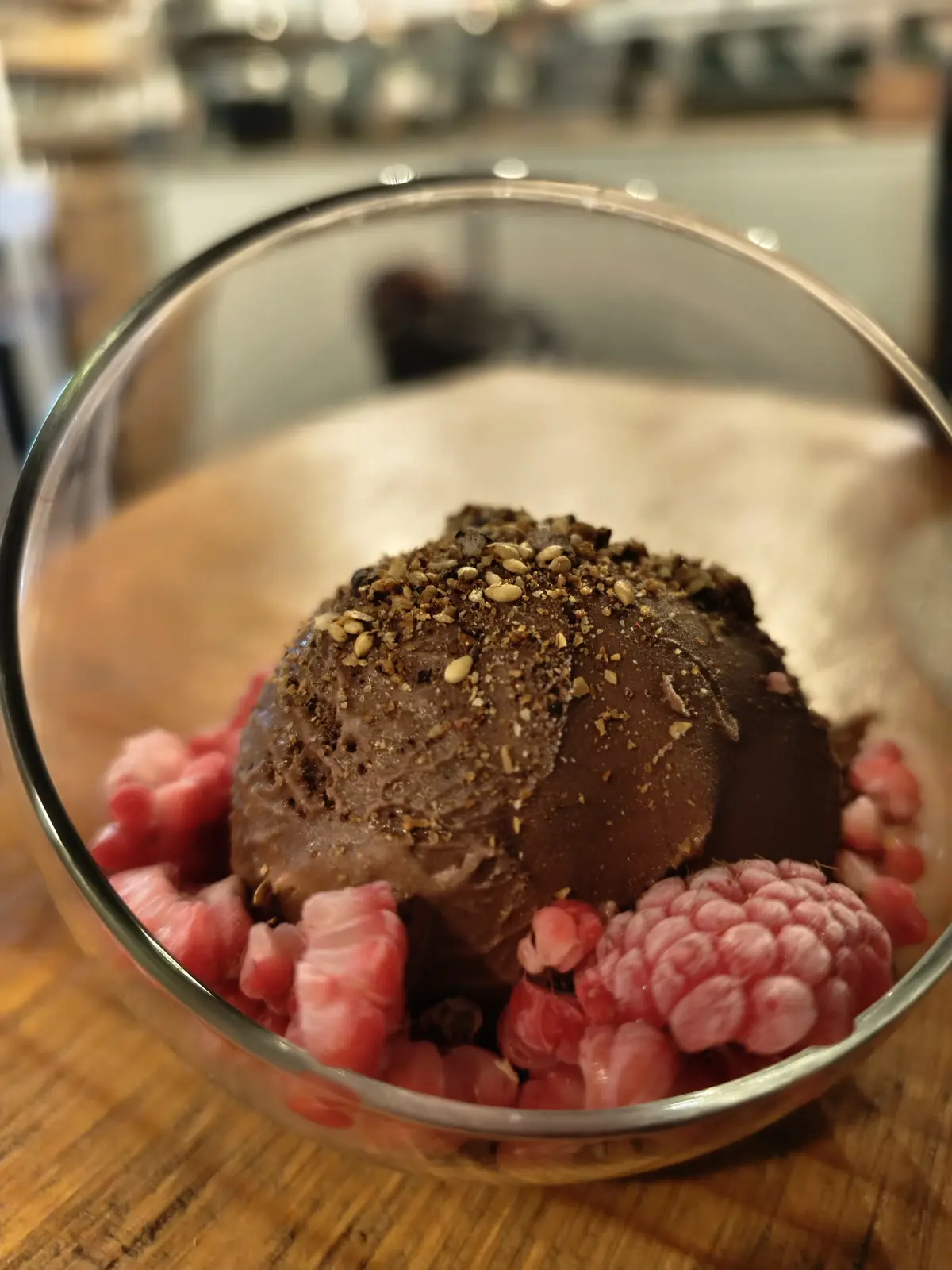 Chocolate dessert with raspberries